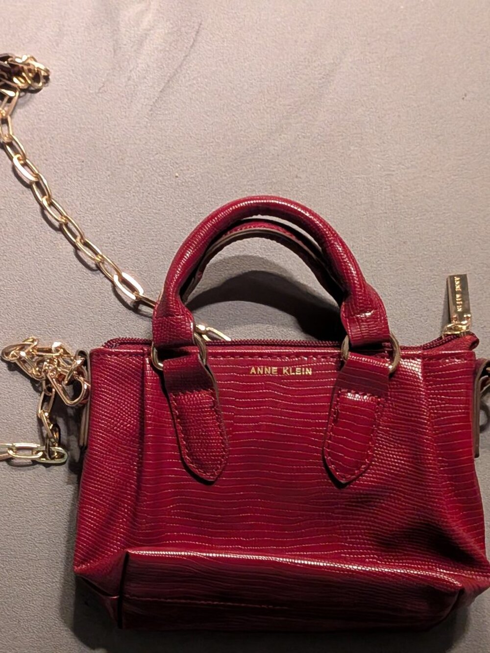 Anne Klein Red Lizard Embossed Mini Top Handle Bag